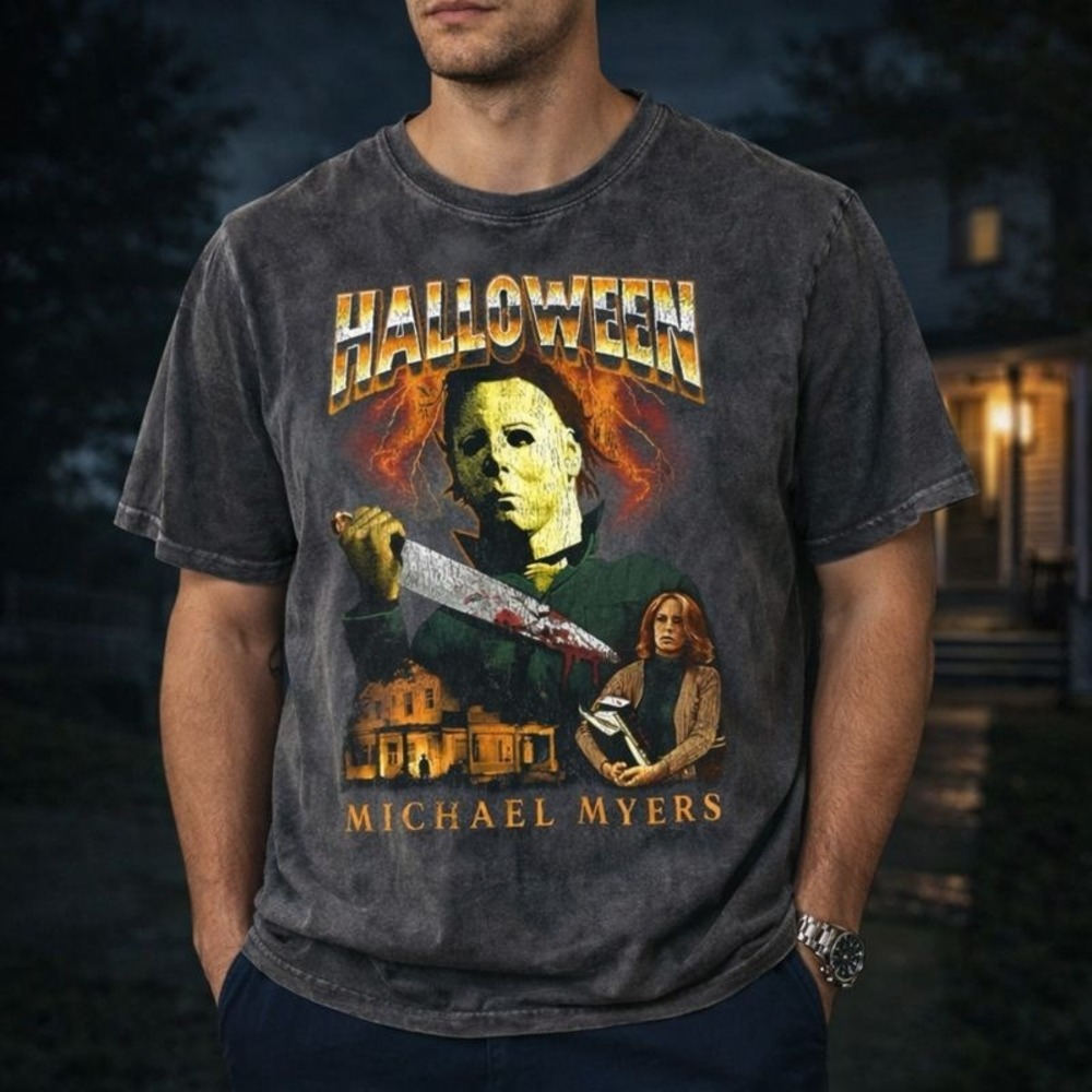 2/$30 Urban Outfitters Halloween‎ Michael Myers T-Shirt Men S Gray Distressed